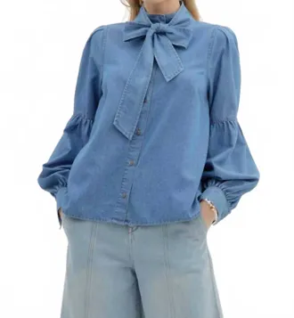 Entro Martina Balloon Sleeve Button Down Tencel Shirt In Chambray