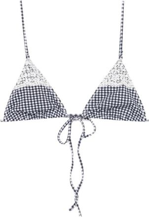 Frankies Bikinis Elena Lace Trim Triangle Bikini Top - Dames - Bikinis - Blauw - M - Katoen - Badmode