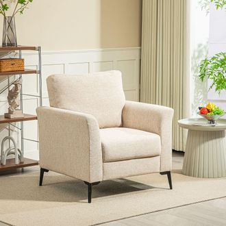 HOMCOM Linen Fabric Modern Accent Chair with Metal Legs, Wood Frame, Beige | Size: Small