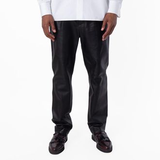 Bally Black Leather Trousers, Brand Size 52 ( Waist Size 36 )