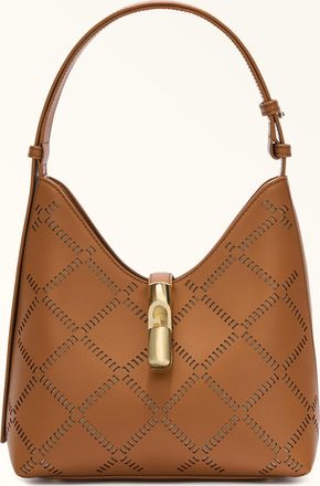 Furla Goccia Borsa A Spalla S Brandy Marrone Pelle Di Vitello Sidney Traforata Donna