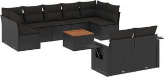vidaXL Vidaxl - Set De Sof&aacute;s De Jard&iacute;n 10 Pzas Cojines Rat&aacute;n Sint&eacute;tico Negro