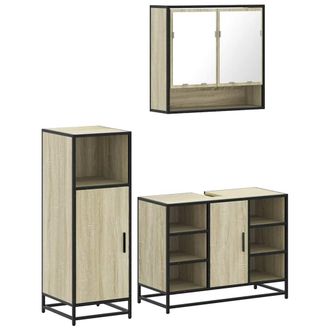 Berkfield Home 3 Piece Bathroom Furniture Set Sonoma Oak Engineered Wood in Natural