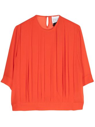 Edward Achour Paris pintuck-detail round-neck blouse - Orange