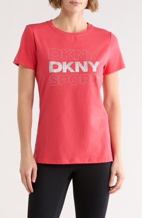 DKNY Rhinestone Glitter Logo T-Shirt in Azalea/Silver at Nordstrom Rack, Size X-Large