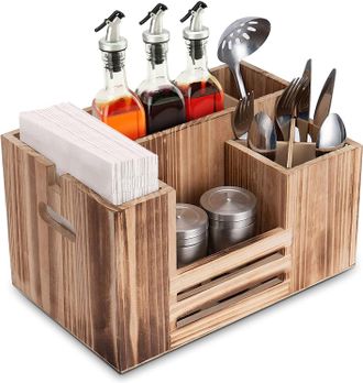 OEM Cesta De Madera Para Cubiertos, Organizador Para Cubiertos, Servilletas, Saleros Y Salseros, 8 Compartimentos Para Utensilios De Cocina