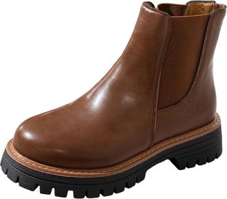 Generic Brown Ladies Comfort Footwear with Shiny Leather and Thick Heel Round Toe for Walking