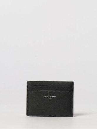 Saint Laurent Portacarte piatto in pelle di vitello liscia con logo lettering
