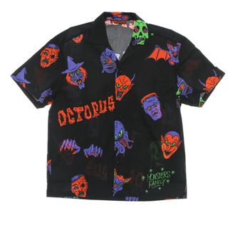 Octopus Halloween Monsters Familie Shirt Zwart/Paars - Heren - Korte mouwen Overhemden - Zwart - L - Katoen - Overhemden