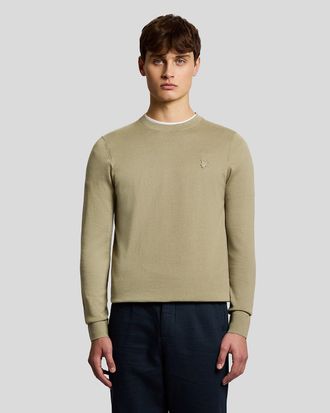 Lyle & Scott Mens Superfine Cotton Crew Neck Jumper - Green - Size X-Small