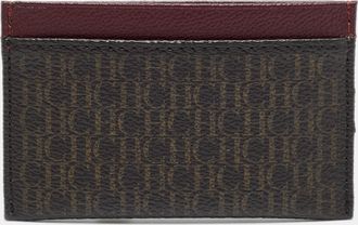 Carolina Herrera Brown/burgundy Monogram Coated Canvas And Leather Card Holder