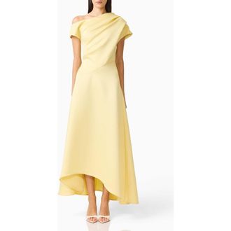Elliatt Marissa One-Shoulder Asymmetric Hem Duchess Satin Gown in Lemon Yellow at Nordstrom, Size Xx-Small