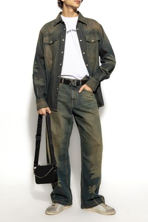 Palm Angels Denim Shirt, Mens, Navy Blue