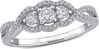 Delmar Diamond 3-Stone Halo Engagement Ring - 0.5ct. in White Gold at Nordstrom Rack, Size 7