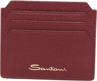 Santoni Tumbled Leather Credit Card Holder - Dames - Portefeuilles - Rood - ONE Size - Leer - Accessoires