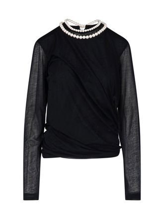 Junya Watanabe Black Pearl Embellished Cotton Top