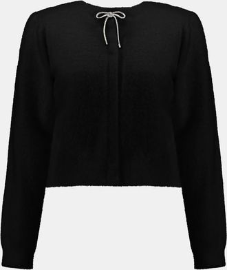 Joseph Ribkoff Womens Feather Yarn Cardigan With Rhinestone Bow In Black