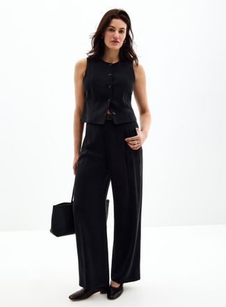 Contemporaine Womens Belted flowy Essential pant Fit: Wide leg, mid rise