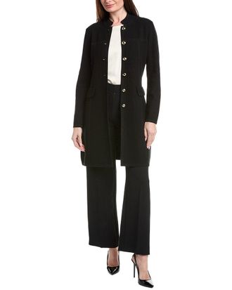 St. John Banded Collar Five-Button A-Line Long Jacket