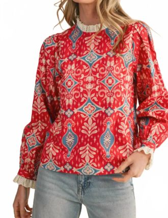 Merci Lace-Trimmed Top In Red/blue