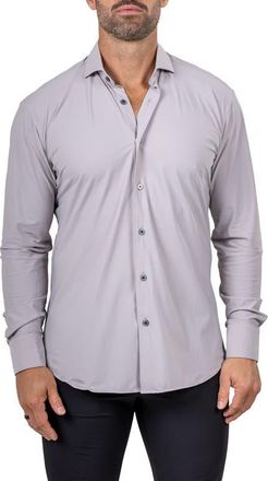Maceoo Eins Shaped Fit Marthy3016 Grey Knit Button-Up Shirt at Nordstrom, Size 4