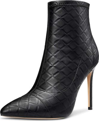 Castamere Womens Fashion Stretch Ankle Boots Pointed Toe Stilettos Booties 4IN High Heel Black Pu Shoes UK 10.5