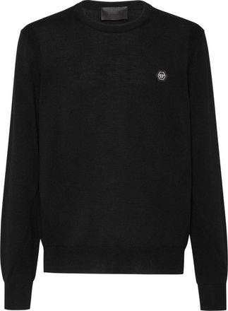Philipp Plein Pullover Round Neck LS - Heren - Ronde hals truien - Zwart - 3XL - Wol - Truien & Vesten