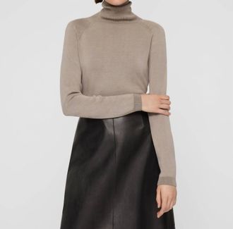 Lafayette 148 New York Matte Crepe Turtleneck Sweater In Hickory