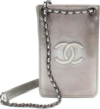 Chanel Silver Patent Leather Crossbody CC Phone Bag