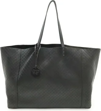 Bottega Veneta Intrecciomirage Black Leather Shoulder Bag Tote Bag (Pre-Owned)