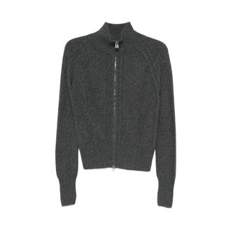 Ermanno Scervino Cardigans, female, Gray, S, Cable-knit Zip Cardigan