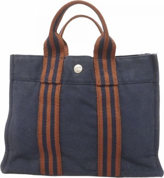 Herm&egrave;s Navy Canvas Tote Bag (Pre-Owned)