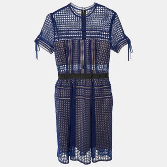 Self Portrait Royal Blue Lace & Tulle Knee Length Dress