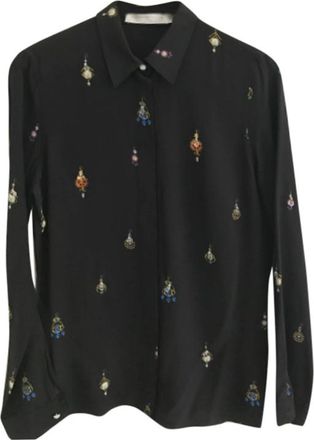 Victoria Beckham Black Silk Printed Blouse Size M