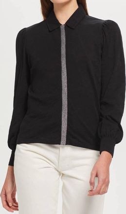 Goldie London Metallic Placket Button Down Shirt In Black