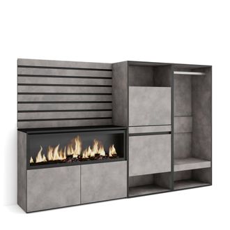 Skraut Home Aparador efecto madera cemento 227x35x145cm chimenea efecto fuego