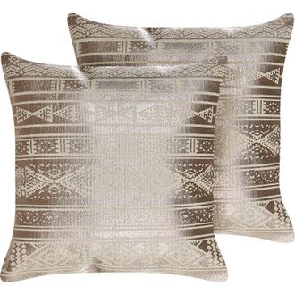 Beliani Beliani - Conjunto De 2 Cojines De Algod&oacute;n Rosa Dorado 50 X 50 Cm Geom&eacute;trico Oujda