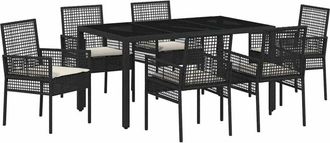 vidaXL Conjunto De Comedor De Jard&iacute;n 7 Pcs Negro Polirat&aacute;n Vidaxl