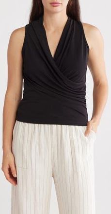 Renee C Surplice V-Neck Sleeveless Top in Black at Nordstrom Rack, Size X-Large
