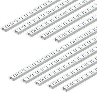 Emuca Emuca Lote De 10 Perfiles De Fijaci&oacute;n A Pared Jagmet De Ranura Doble Con Paso 32mm, Longitud 951mm, Acero, Pintado Blanco