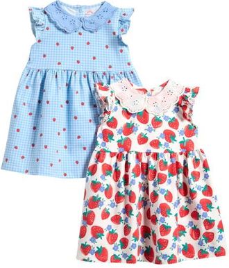 Next Kids Pack of 2 Stretch Cotton Dresses in White Blue at Nordstrom, Size 12-18M