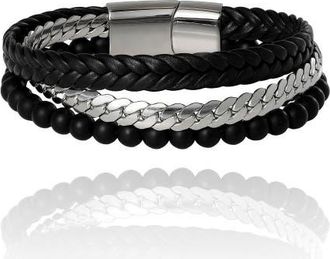 Lucky Brand Mens 3-Row Chain & Bead Bracelet, Black, Magnetic Clasp - 8.5 at Nordstrom