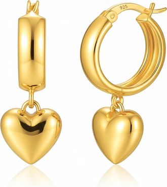 MAX + STONE 14K Yellow Gold Plated Large Puffed Heart Dangle Earrings with Click-tops