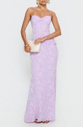 Princess Polly Love From Portofino Halter Corset Maxi Dress in Lilac at Nordstrom, Size 12