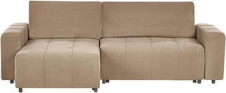 Beliani Beliani - Sof&aacute; Cama Esquinero Tapizado 3 Plazas De Tela Con Reposabrazos De Almacenaje Y Revistero Marr&oacute;n Derecho Innvik