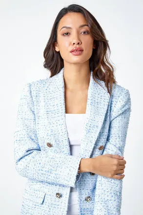 Roman Textured Check Boucle Blazer Jacket