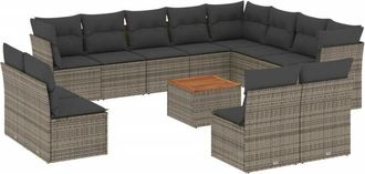 vidaXL Set Sof&aacute;s De Jard&iacute;n Con Cojines 13 Piezas Rat&aacute;n Sint&eacute;tico Gris Vidaxl