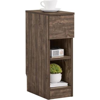 SoBuy Comodino Sottile con Cassetto e 2 Ripiani - Tavolino Camera/Soggiorno Marrone 20x35x60cm - SoBuy FBT111-SN