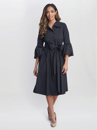 Gina Bacconi Womens Melinda Taffeta Shirt Dress - Black - Size 12 UK