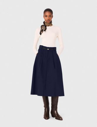 Maje Long Cotton Skirt With Belt - Navy - Maje